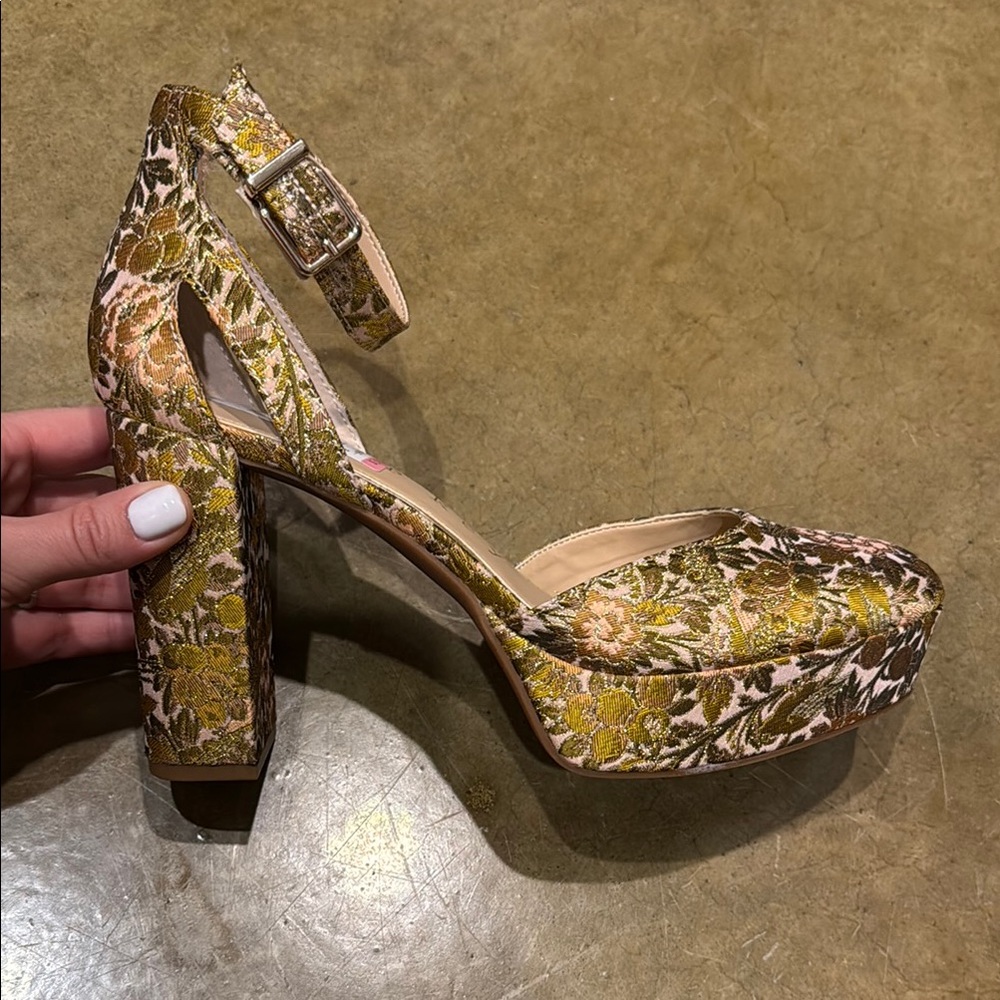 Green and Gold Platform Sandals with Chunky Heel